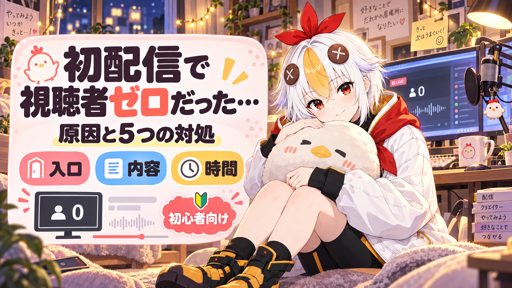 誰もいない初配信のあとで、次の一手を考えているこっこちゃん