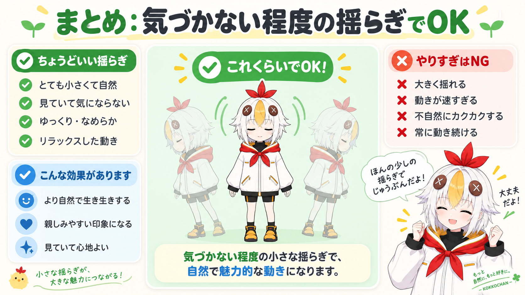 待機モーションが完成して満足そうなこっこちゃん