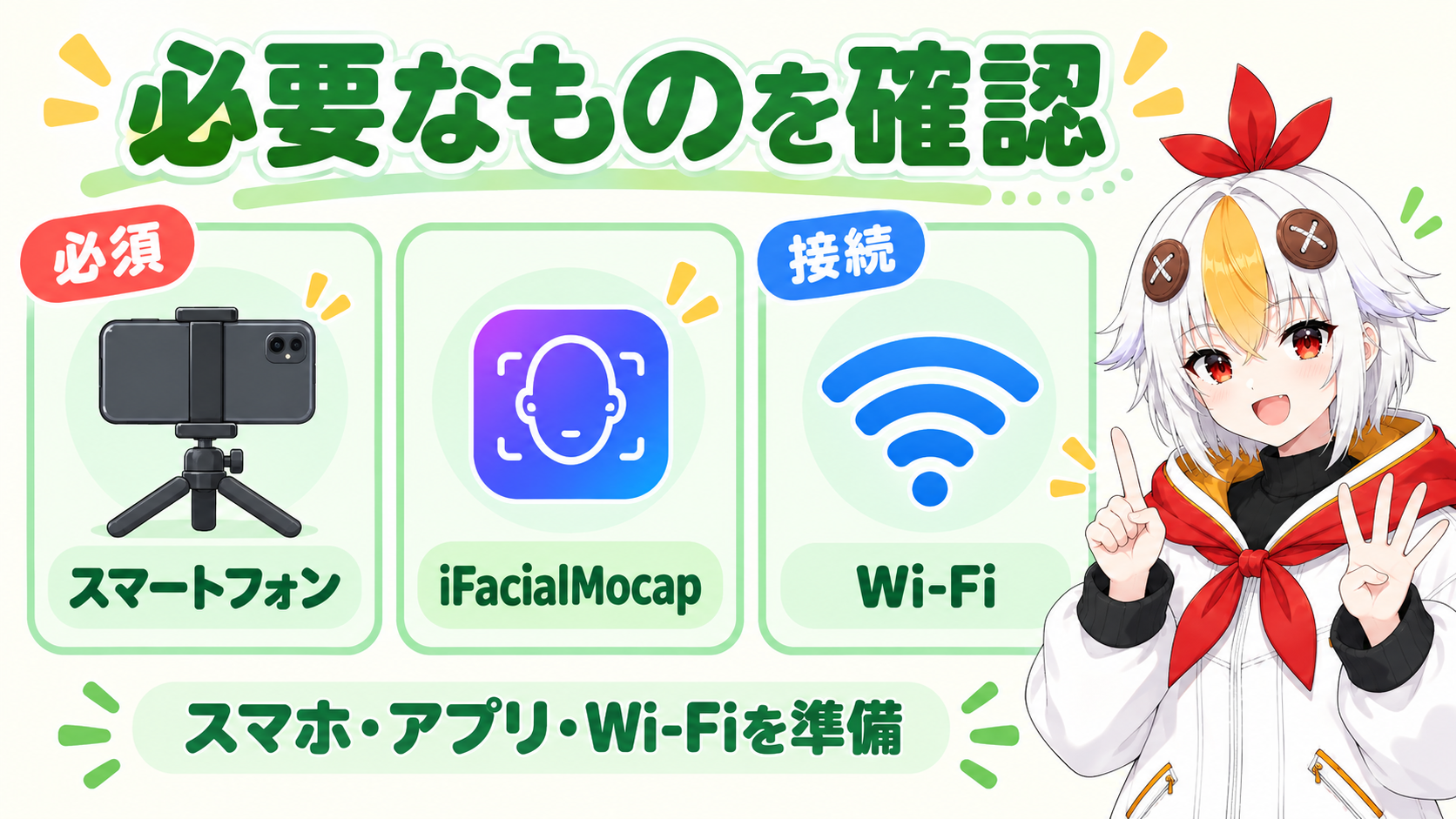 三脚に固定したiPhoneとPC画面を見比べて準備しているこっこちゃん