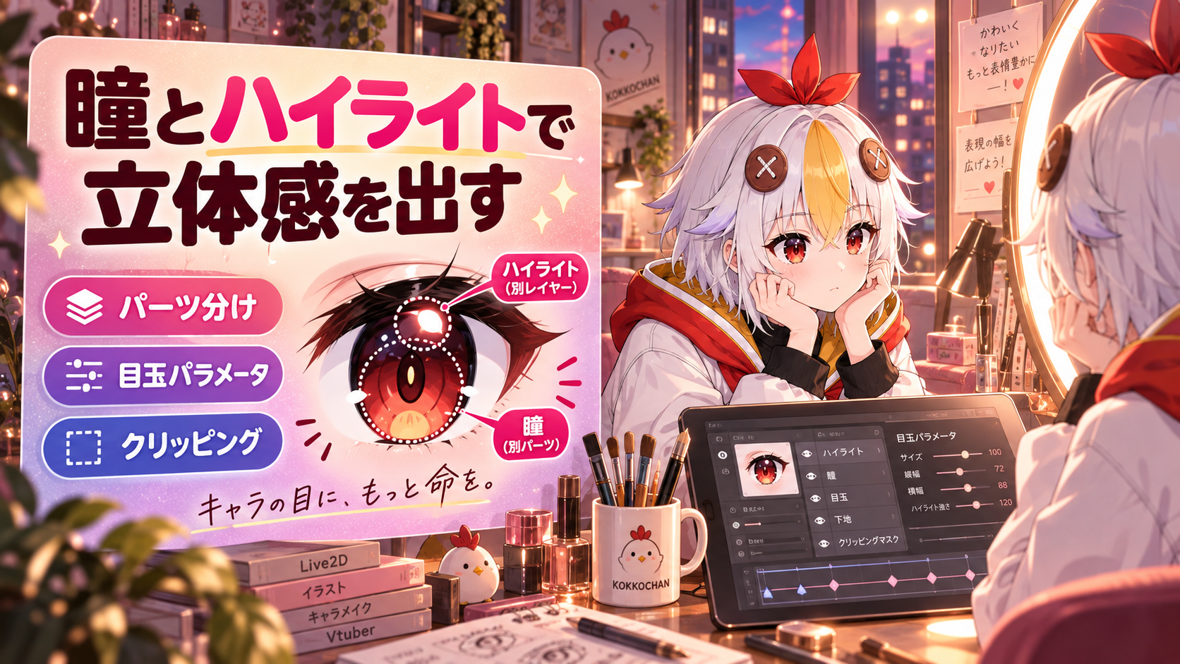 Live2Dの瞳・ハイライトの作り方【2026年版】立体感を出すパーツ分けと目玉パラメータの動かし方