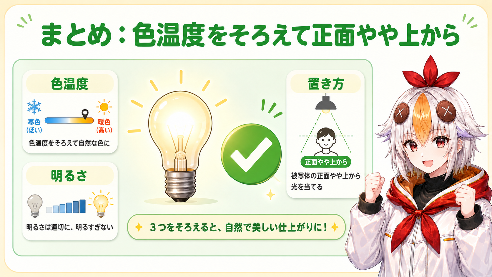 照明を整えた配信画面を見て満足そうにうなずくこっこちゃん
