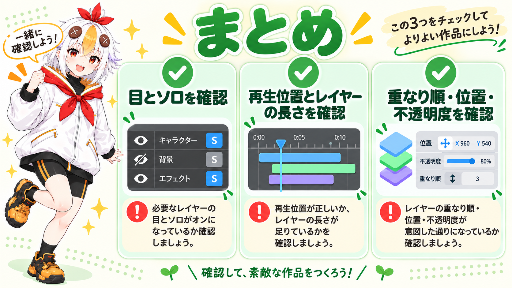 レイヤーが表示されて笑顔のこっこちゃん