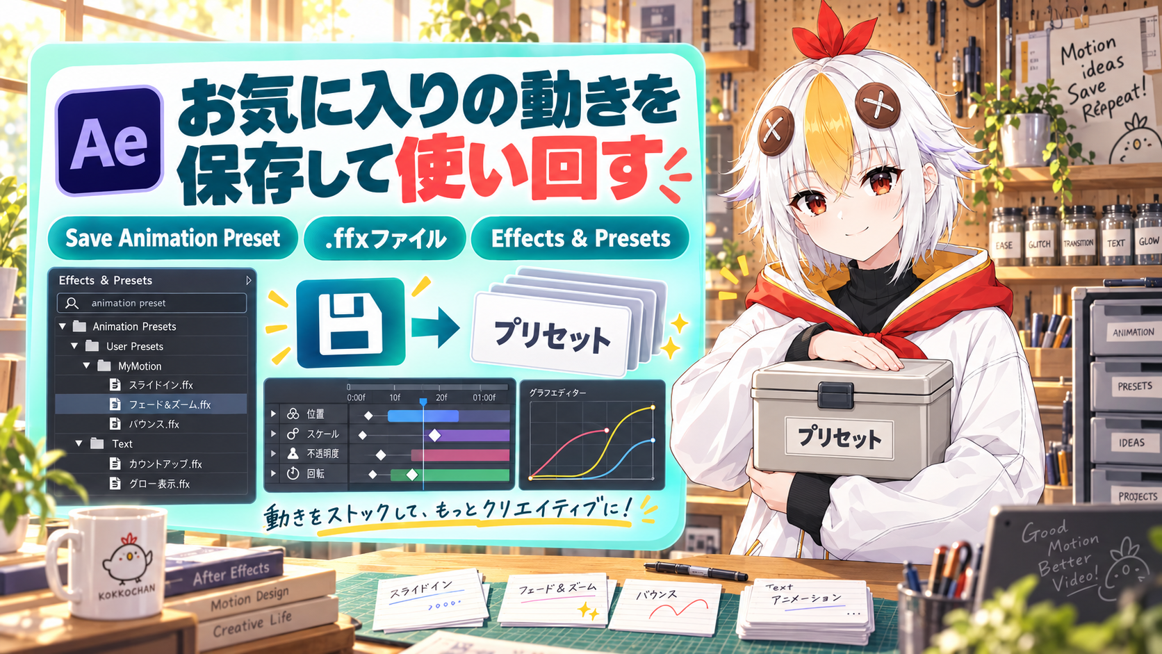 After Effectsのアニメーションプリセットの保存・自作方法を解説するアイキャッチ画像