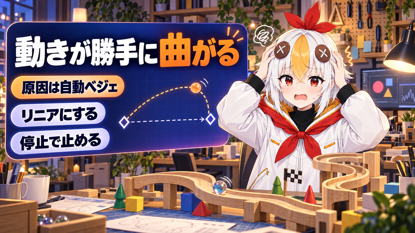 After Effectsで位置キーフレームの動きが勝手に曲がる・行き過ぎて戻る時の直し方を解説するアイキャッチ画像