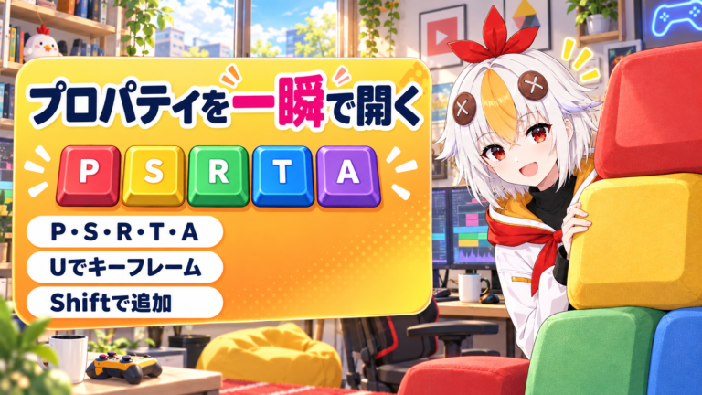 After Effectsのプロパティを一瞬で開くショートカット【2026年版】P・S・R・T・A・Uキーとキーフレームが見つからない時の探し方