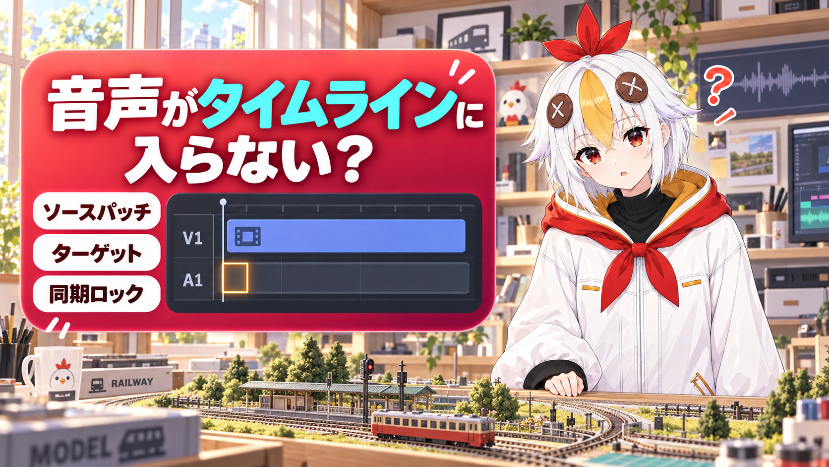 Premiere Proで音声がタイムラインに入らない時に確認するソースパッチ・ターゲット・ロック・同期ロックを解説するアイキャッチ画像